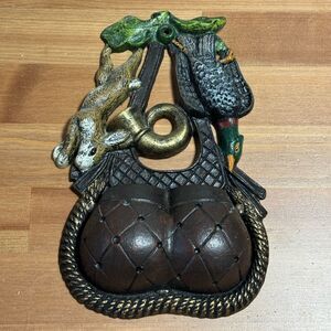Vintage Cast Iron Hunters Wall Mount Match Holder Rabbit Pheasant - Heavy Item